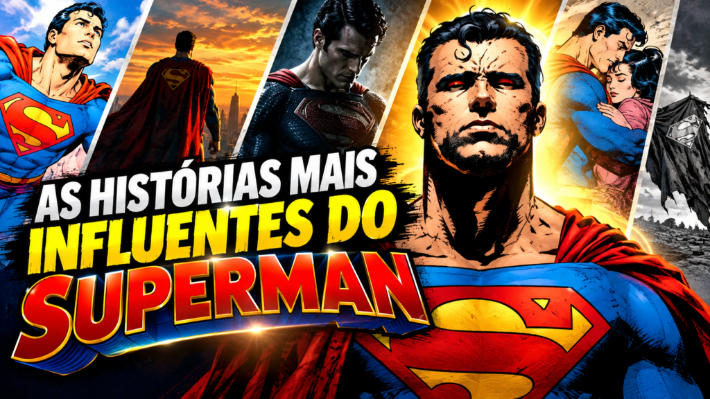 faça um thumbnail profissional tamanho 16:9 título As histórias mais influentes do Superman
