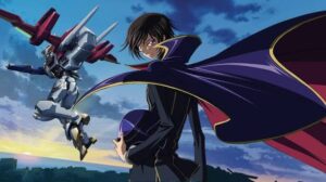 Lelouch Lamperouge como Zero em cena de Code Geass: Lelouch of the Rebellion