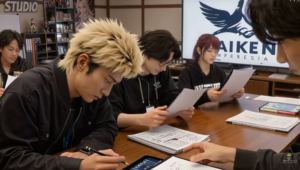 Reunião de planejamento e pré-produção de um anime no Japão