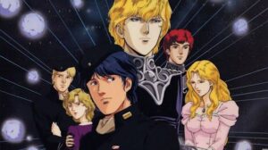 Cena de Legend of the Galactic Heroes com frotas do Império Galáctico e da Aliança dos Planetas Livres